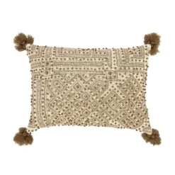 Boho Collection Savannah French Knot Tassel Cushion - Hand-Embroidered Cotton Lumbar Pillow -Daals Store HW CUSH SAVANNAH35 WB1