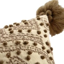 Boho Collection Savannah French Knot Tassel Cushion - Hand-Embroidered Cotton Lumbar Pillow -Daals Store HW CUSH SAVANNAH35 detail2