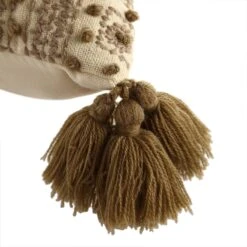 Boho Collection Savannah French Knot Tassel Cushion - Hand-Embroidered Cotton Lumbar Pillow -Daals Store HW CUSH SAVANNAH35 detail4