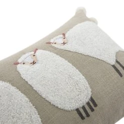 Country Collection Trio Of Sheep Wool Embroidered Cushion 10 Country Collection Trio Of Sheep Wool Embroidered Cushion -Daals Store HW CUSH SHEEP detail1