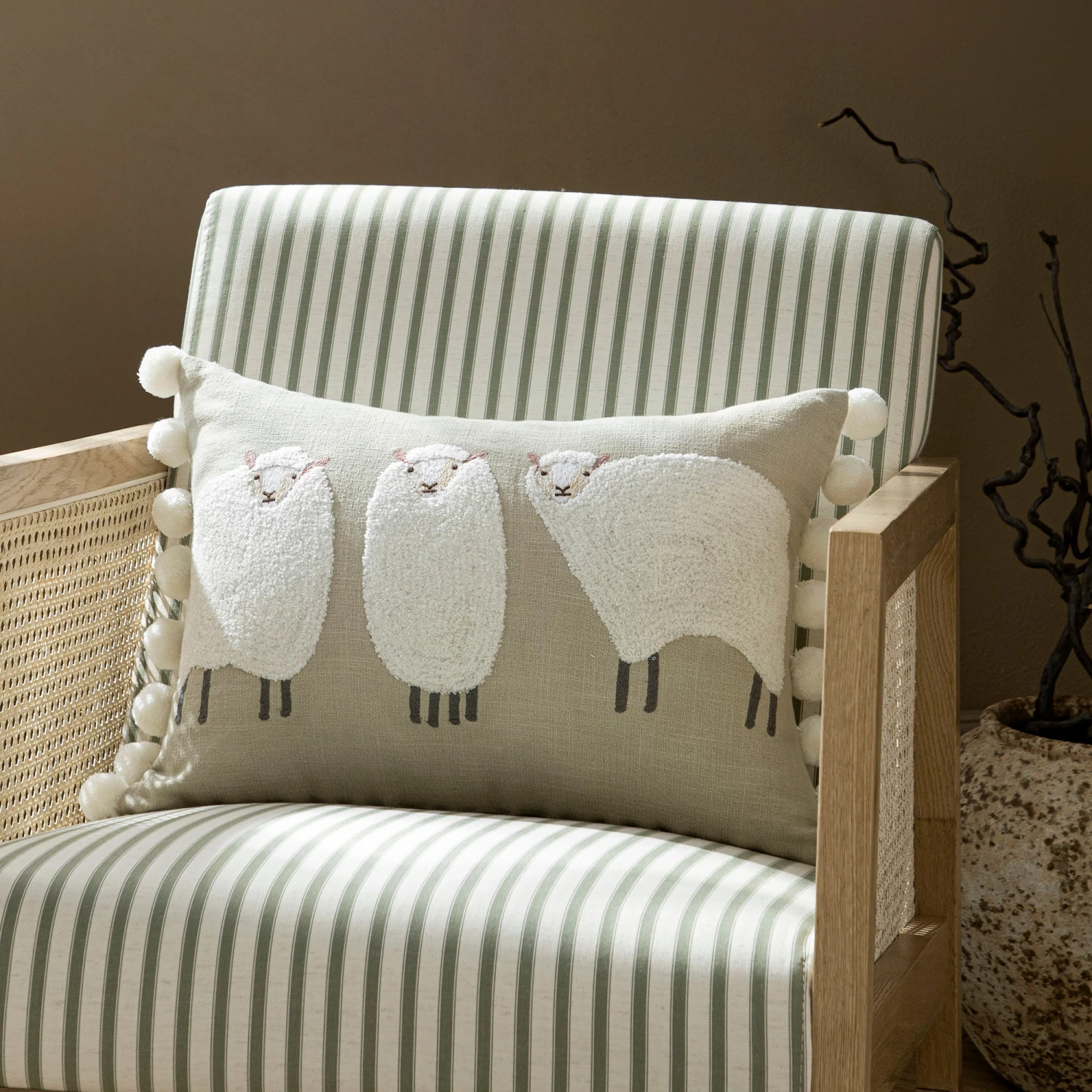 Country Collection Trio Of Sheep Wool Embroidered Cushion 1 Country Collection Trio Of Sheep Wool Embroidered Cushion