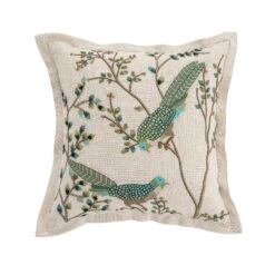 Flora & Fauna Hand Embroidered Songbird Cushion 17 Flora & Fauna Hand Embroidered Songbird Cushion -Daals Store HW CUSH SONGBIRD WB1