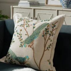 Flora & Fauna Hand Embroidered Songbird Cushion 13 Flora & Fauna Hand Embroidered Songbird Cushion -Daals Store HW CUSH SONGBIRD scene1