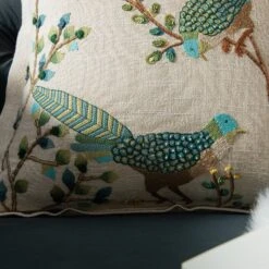 Flora & Fauna Hand Embroidered Songbird Cushion 14 Flora & Fauna Hand Embroidered Songbird Cushion -Daals Store HW CUSH SONGBIRD scene2