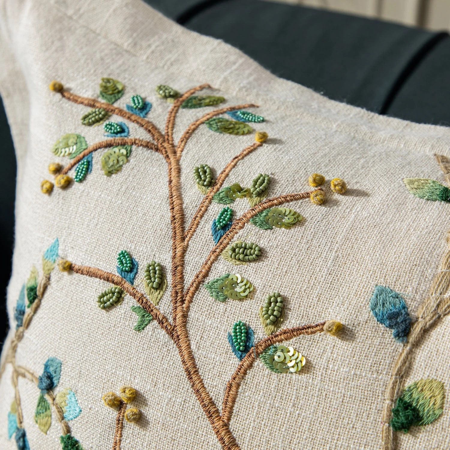 Flora & Fauna Hand Embroidered Songbird Cushion 4 Flora & Fauna Hand Embroidered Songbird Cushion - Image 4