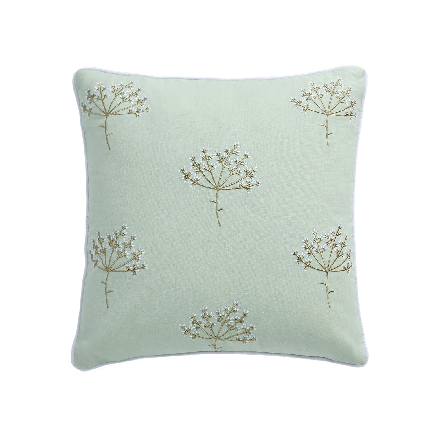 Meadow Seafoam Green Sprig Embroidered Linen Blend Cushion 1 Meadow Seafoam Green Sprig Embroidered Linen Blend Cushion