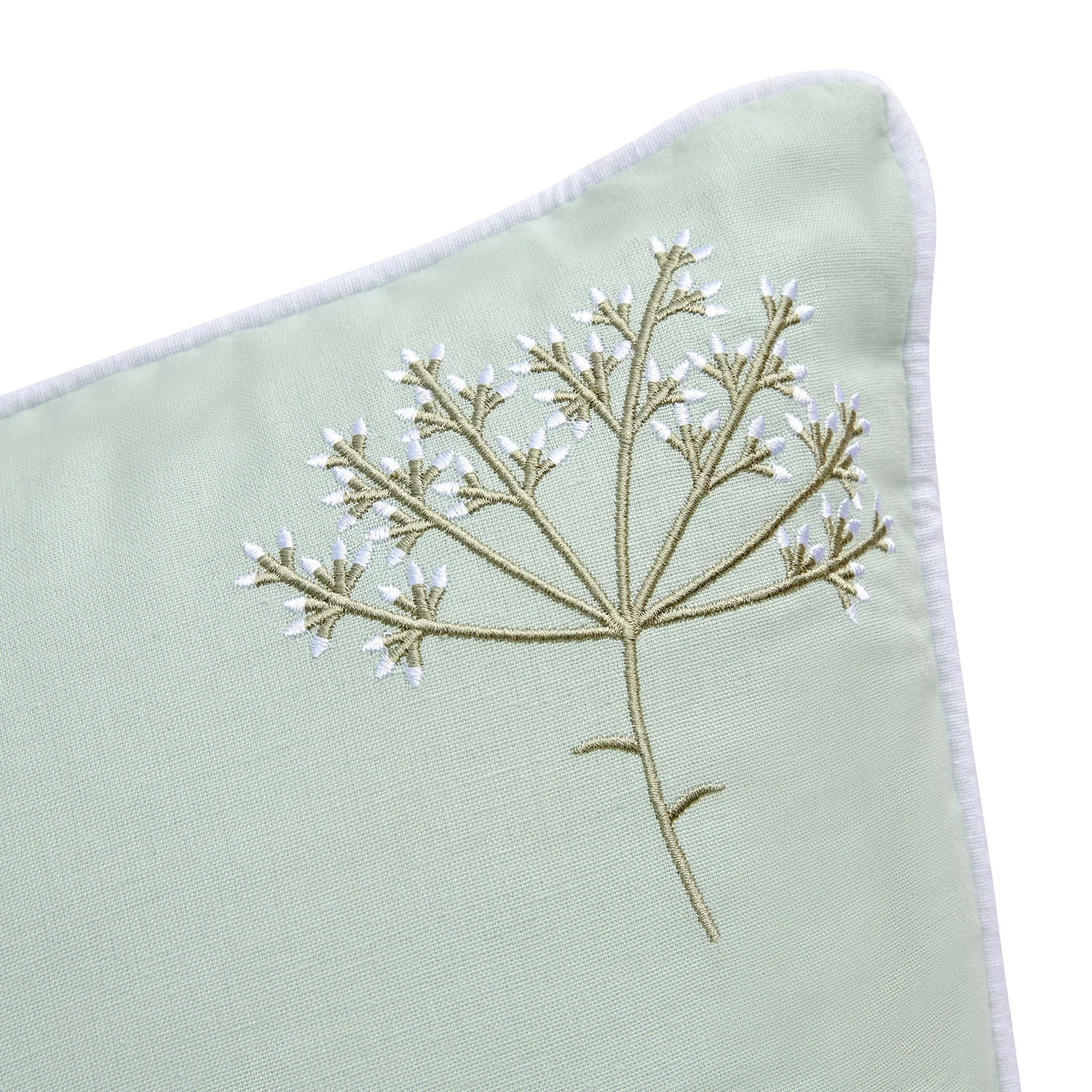 Meadow Seafoam Green Sprig Embroidered Linen Blend Cushion 2 Meadow Seafoam Green Sprig Embroidered Linen Blend Cushion - Image 2