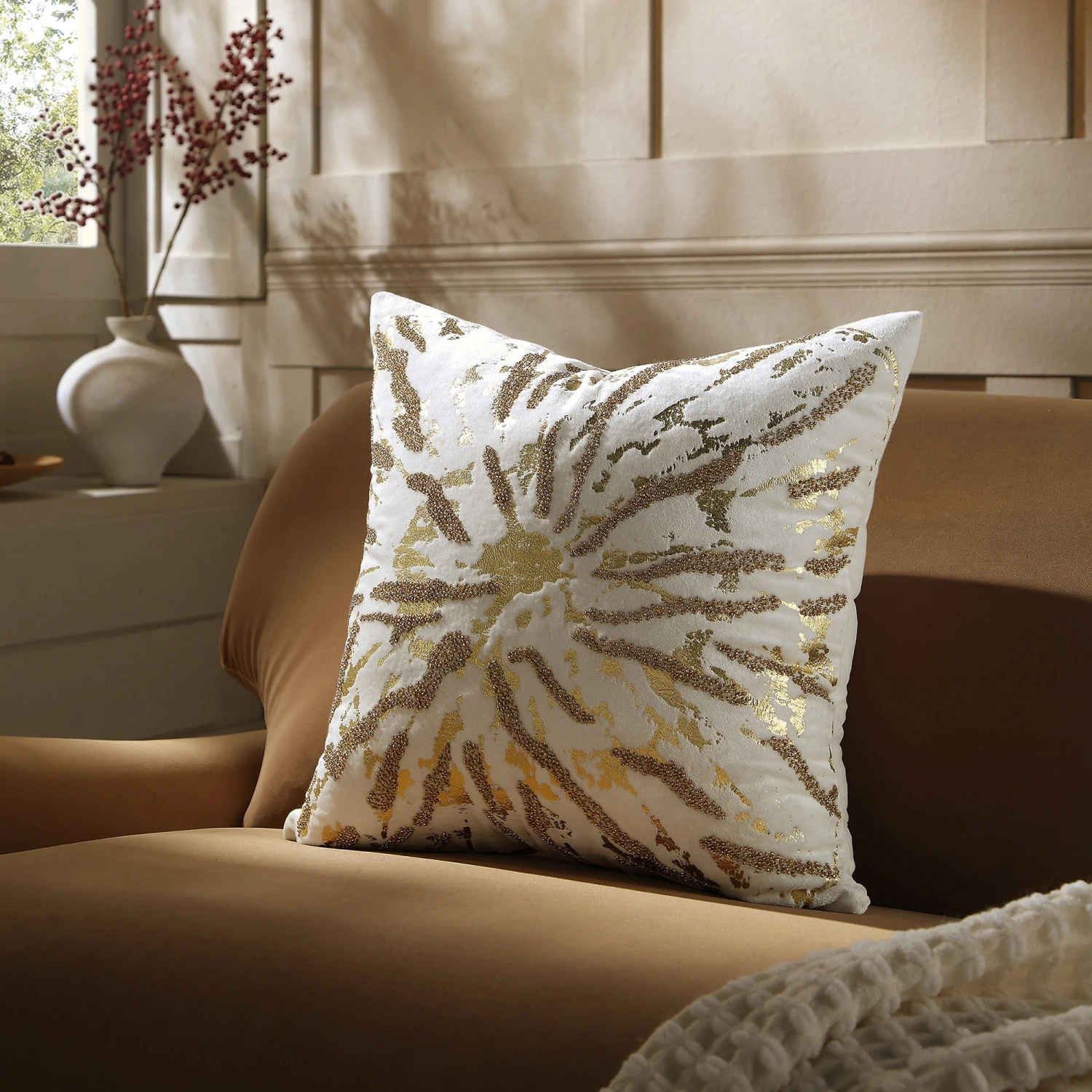 Luxe Collection Starburst Gold Foil Hand Beaded Velvet Cushion 2 Luxe Collection Starburst Gold Foil Hand Beaded Velvet Cushion - Image 2