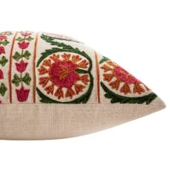 Indra Suzani Pink and Orange Floral Crewelwork Wool Embroidered Cushion - 50x50cm -Daals Store HW CUSH SUZANI PINK detail3