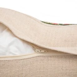 Indra Suzani Pink and Orange Floral Crewelwork Wool Embroidered Cushion - 50x50cm -Daals Store HW CUSH SUZANI PINK detail4