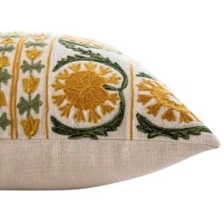 Indra Suzani Sundance Yellow Floral Crewelwork Wool Embroidered Cushion - 50x50cm -Daals Store HW CUSH SUZANI YELLOW detail3