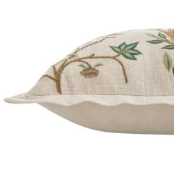 Flora & Fauna Cream Tree of Life Hand Embroidered Cushion – Jacobean Crewelwork 50x50 Cotton Square Pillow -Daals Store HW CUSH TREELIFE detail3