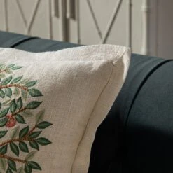 Flora & Fauna Cream Tree of Life Hand Embroidered Cushion – Jacobean Crewelwork 50x50 Cotton Square Pillow -Daals Store HW CUSH TREELIFE scene4