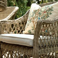 Flora & Fauna Cream Tree of Life Hand Embroidered Cushion – Jacobean Crewelwork 50x50 Cotton Square Pillow -Daals Store HW CUSH TREELIFE scene5