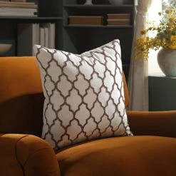 Luxe Collection Pearl White & Bronze – Trellis Hand Beaded Velvet Cushion -Daals Store HW CUSH TRELLIS45 scene1