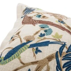 Flora & Fauna Cream Tropical Bird Garden – Hand Embroidered Jacobean Style Cushion -Daals Store HW CUSH TROPICBIRDGARDEN detail1 2279262e f285 4583 a154 5d884a24b5a7