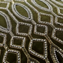 Verona Beaded Moss Green Cotton Velvet Cushion – Luxe Collection Silver Geometric Accent -Daals Store HW CUSH VERONA45 detail2