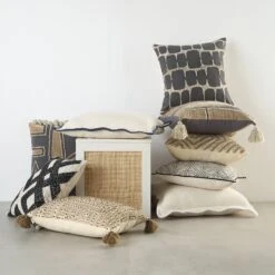 Wylder Collection French Knot Wool Embroidered Cushion - Cream Textured Decorative Pillow -Daals Store HW CUSH WYLDERKNOT group scene