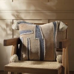 Wylder Collection Enzyme Washed Patchwork – Vintage Velvet & Slub Cotton Decorative Cushion