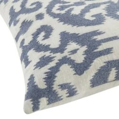 Ikat Collection Dusty Blue Hand Embroidered Traditional Motif Square Cushion 13 Ikat Collection Dusty Blue Hand Embroidered Traditional Motif Square Cushion -Daals Store HW IKAT BLUE45 detail2