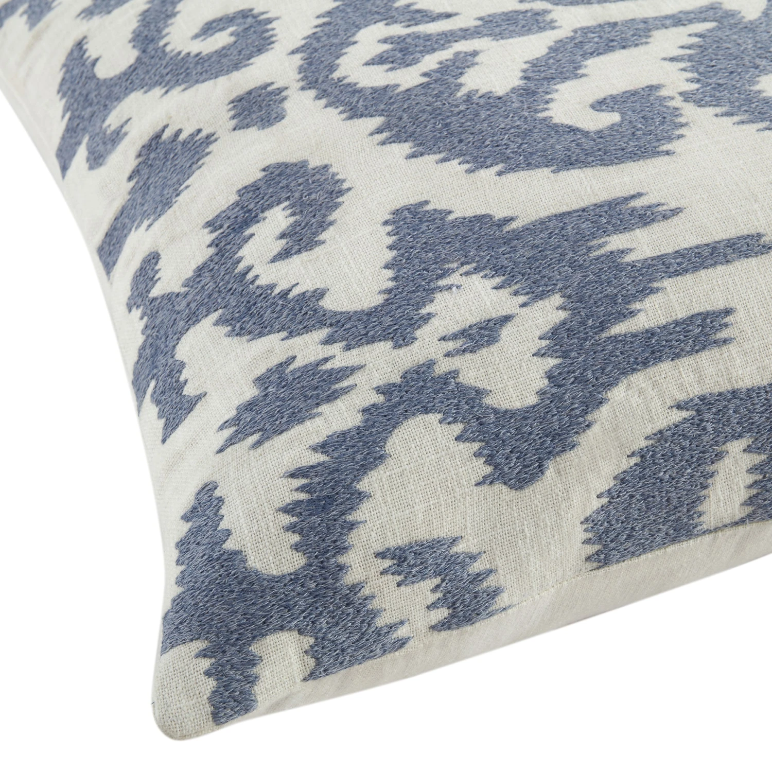 Ikat Collection Dusty Blue Hand Embroidered Traditional Motif Square Cushion 6 Ikat Collection Dusty Blue Hand Embroidered Traditional Motif Square Cushion - Image 6