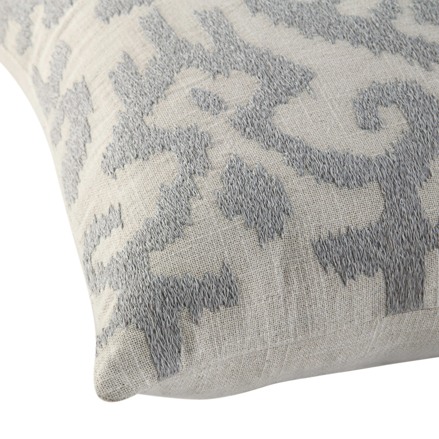 Ikat Collection Lunar Grey Hand Embroidered Cotton Cushion - 45x45 Variegated Pattern Pillow 6 Ikat Collection Lunar Grey Hand Embroidered Cotton Cushion - 45x45 Variegated Pattern Pillow - Image 6