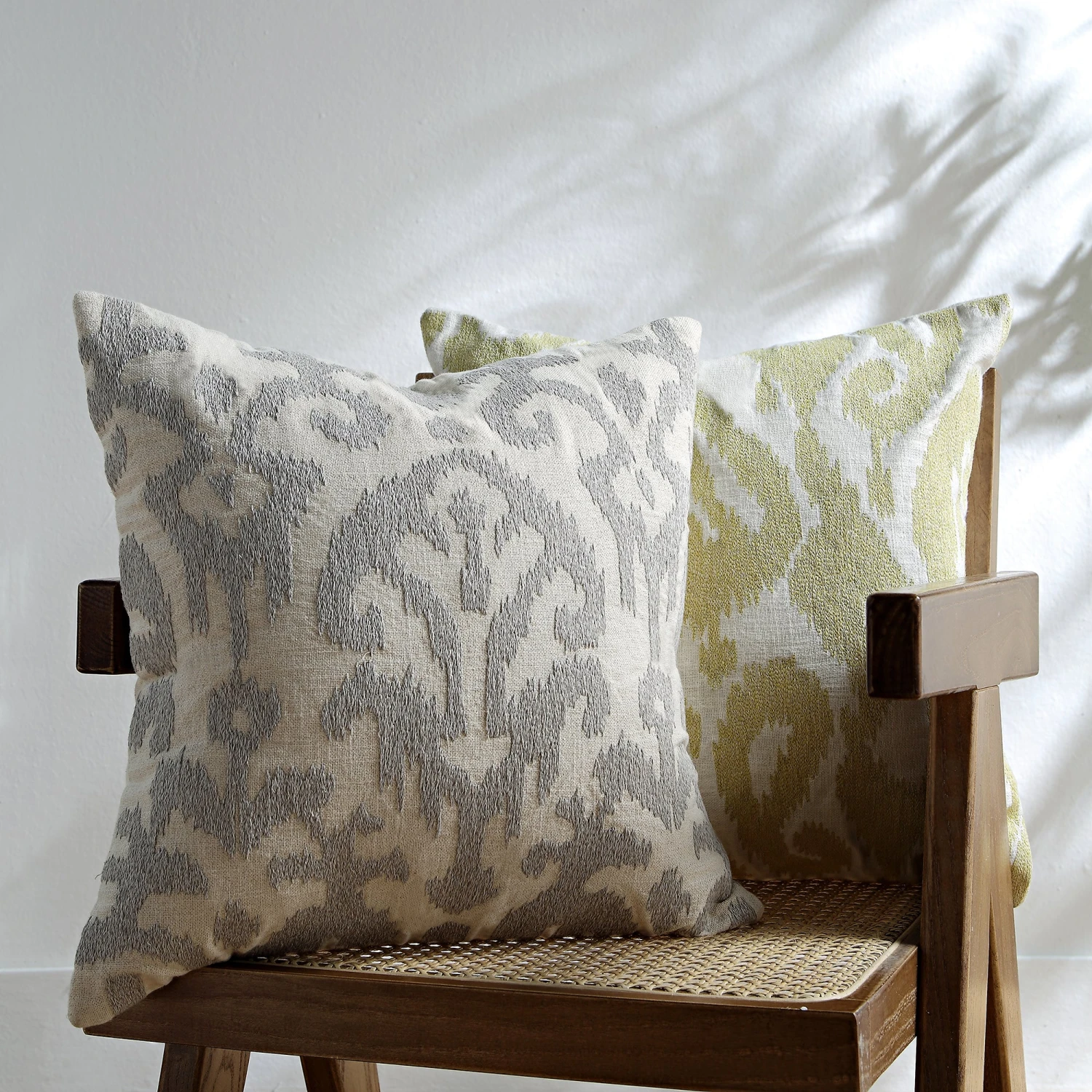 Ikat Collection Lunar Grey Hand Embroidered Cotton Cushion - 45x45 Variegated Pattern Pillow 1 Ikat Collection Lunar Grey Hand Embroidered Cotton Cushion - 45x45 Variegated Pattern Pillow