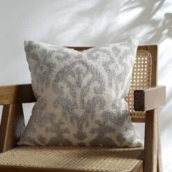 Ikat Collection Lunar Grey Hand Embroidered Cotton Cushion - 45x45 Variegated Pattern Pillow 9 Ikat Collection Lunar Grey Hand Embroidered Cotton Cushion - 45x45 Variegated Pattern Pillow -Daals Store HW IKAT GREY45 scene1