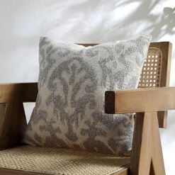 Ikat Collection Lunar Grey Hand Embroidered Cotton Cushion - 45x45 Variegated Pattern Pillow 10 Ikat Collection Lunar Grey Hand Embroidered Cotton Cushion - 45x45 Variegated Pattern Pillow -Daals Store HW IKAT GREY45 scene2