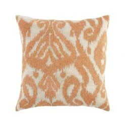 Ikat Collection Papaya Orange Hand-Embroidered Variegated Pattern – 45x45 Cotton Decorative Cushion