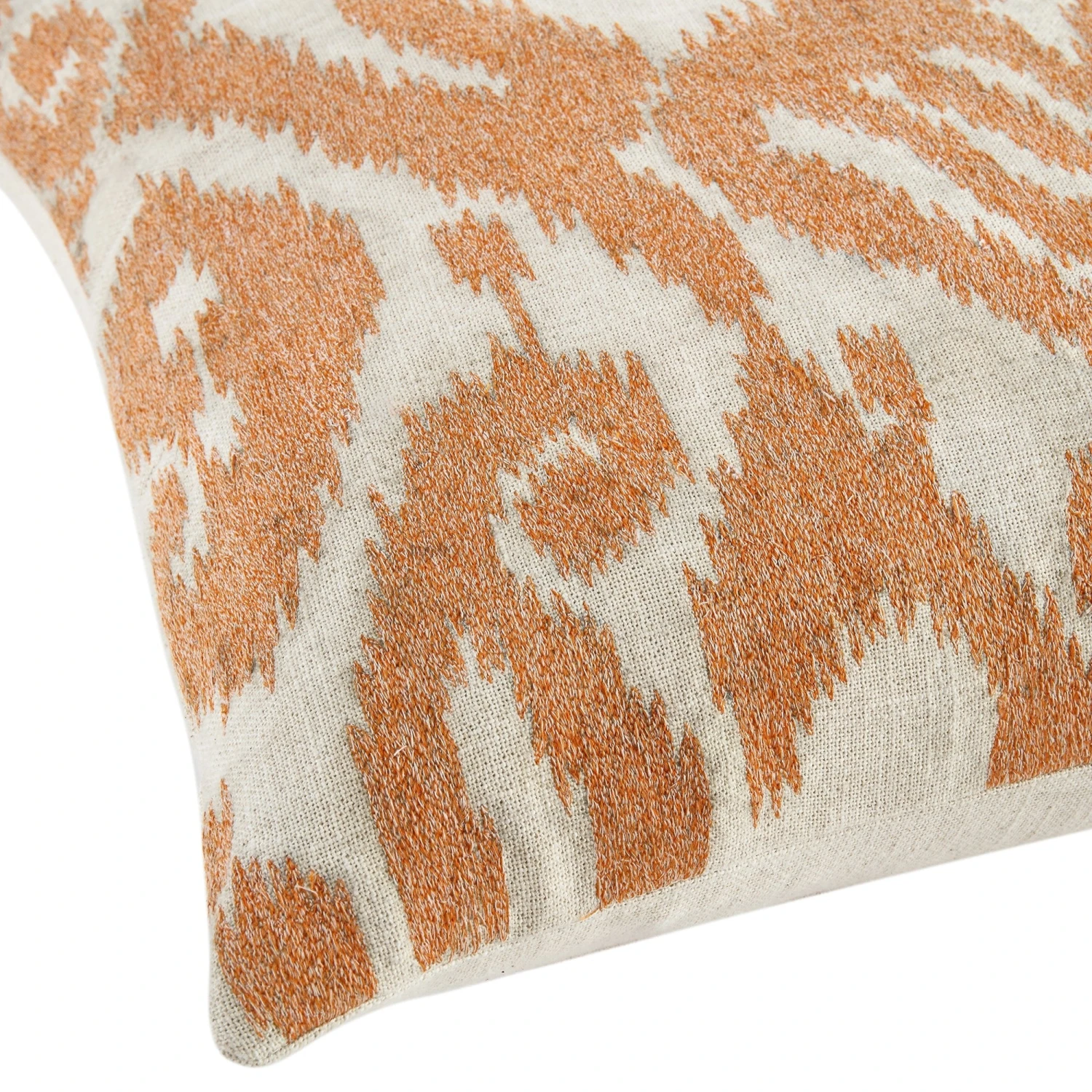 Ikat Collection Papaya Orange Hand-Embroidered Variegated Pattern β 45x45 Cotton Decorative Cushion 4 Ikat Collection Papaya Orange Hand-Embroidered Variegated Pattern β 45x45 Cotton Decorative Cushion - Image 4