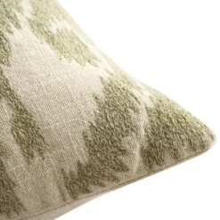 Sage Green Ikat Hand Embroidered Cushion – 45x45 Traditional Cotton Decorative Pillow -Daals Store HW IKAT SAGE45 detail3