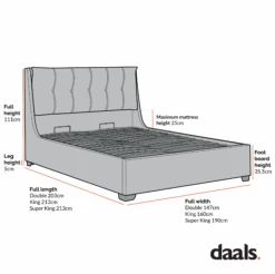 Hadley Grey Velvet Ottoman Storage Bed -Daals Store JAH 010 CHART 3