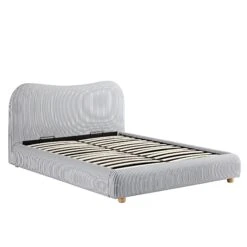 Egerie Curved Headboard Slate Blue Striped Fabric Ottoman Storage Bed -Daals Store JAH 011 BLUE STRIPE WB2