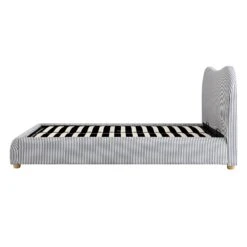 Egerie Curved Headboard Slate Blue Striped Fabric Ottoman Storage Bed -Daals Store JAH 011 BLUE STRIPE WB5