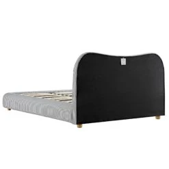 Egerie Curved Headboard Slate Blue Striped Fabric Ottoman Storage Bed -Daals Store JAH 011 BLUE STRIPE WB6