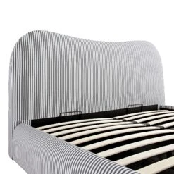 Egerie Curved Headboard Slate Blue Striped Fabric Ottoman Storage Bed -Daals Store JAH 011 BLUE STRIPE detail1