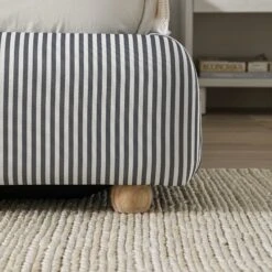 Egerie Curved Headboard Slate Blue Striped Fabric Ottoman Storage Bed -Daals Store JAH 011 BLUE STRIPE scene5