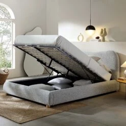 Egerie Curved Headboard Mist Grey Boucle Ottoman Storage Bed 17 Egerie Curved Headboard Mist Grey Boucle Ottoman Storage Bed -Daals Store JAH 011 GREY BOUCLE scene2