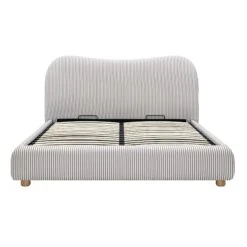 Egerie Curved Headboard Light Taupe Striped Fabric Ottoman Storage Bed 25 Egerie Curved Headboard Light Taupe Striped Fabric Ottoman Storage Bed -Daals Store JAH 011 TAUPE STRIPE WB1