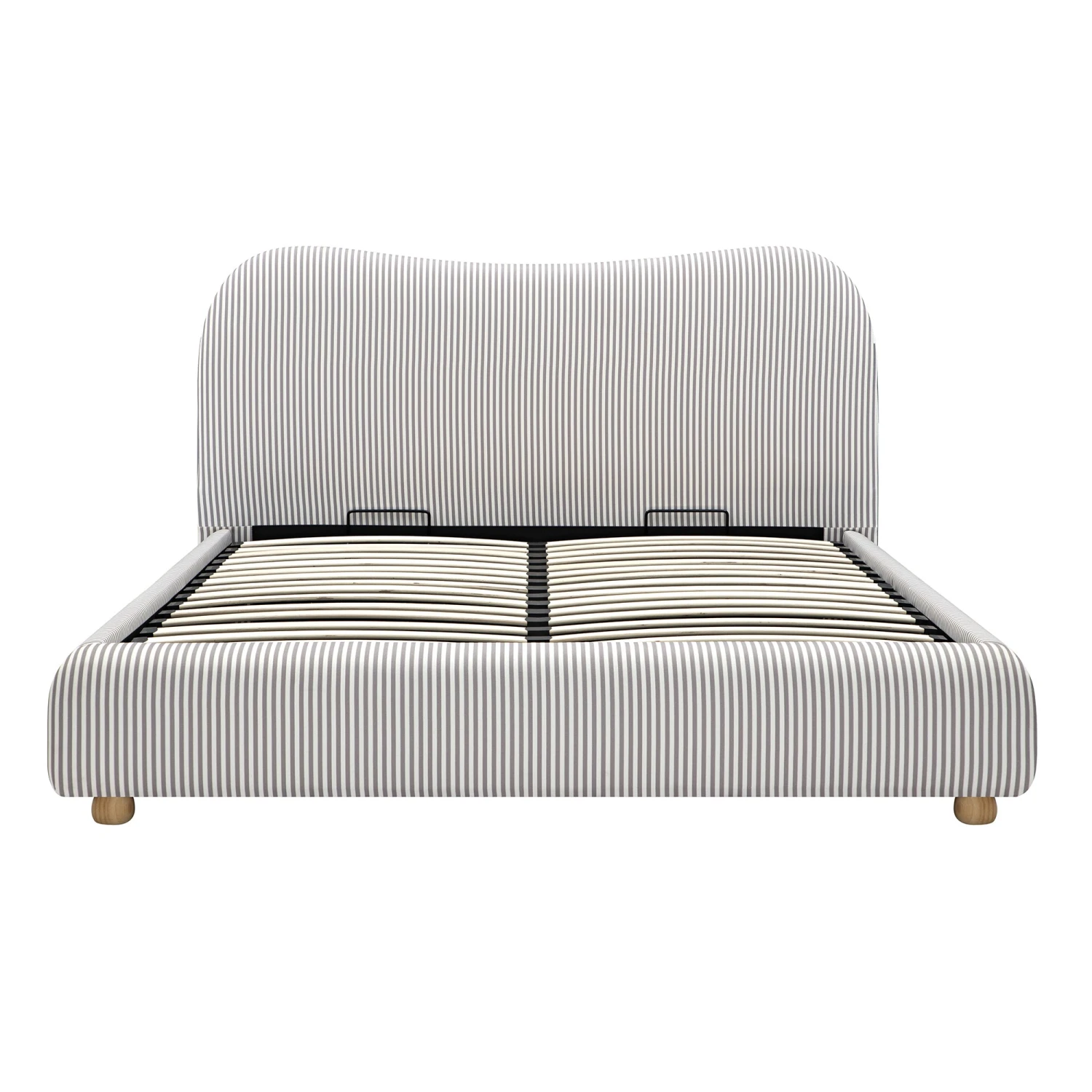 Egerie Curved Headboard Light Taupe Striped Fabric Ottoman Storage Bed 7 Egerie Curved Headboard Light Taupe Striped Fabric Ottoman Storage Bed - Image 7