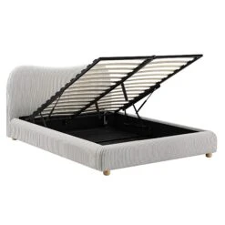 Egerie Curved Headboard Light Taupe Striped Fabric Ottoman Storage Bed 28 Egerie Curved Headboard Light Taupe Striped Fabric Ottoman Storage Bed -Daals Store JAH 011 TAUPE STRIPE WB3