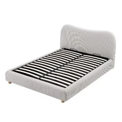 Egerie Curved Headboard Light Taupe Striped Fabric Ottoman Storage Bed 29 Egerie Curved Headboard Light Taupe Striped Fabric Ottoman Storage Bed -Daals Store JAH 011 TAUPE STRIPE WB4