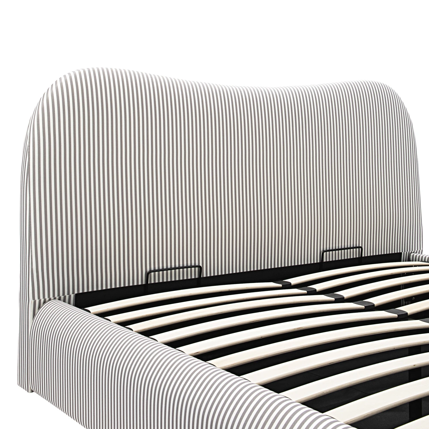 Egerie Curved Headboard Light Taupe Striped Fabric Ottoman Storage Bed 14 Egerie Curved Headboard Light Taupe Striped Fabric Ottoman Storage Bed - Image 14