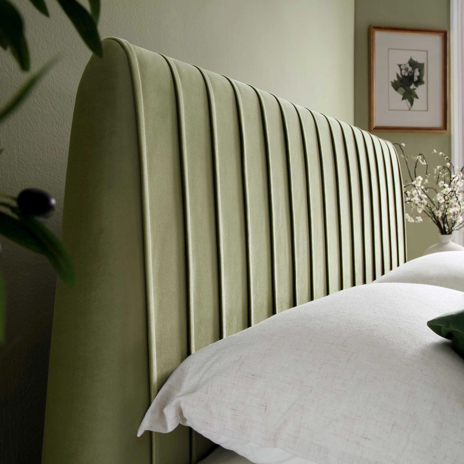 Helia Pleated Ottoman Storage Bed, Lichen Velvet 4 Helia Pleated Ottoman Storage Bed, Lichen Velvet - Image 4