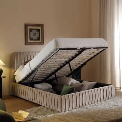 Helia Pleated Ottoman Storage Bed, Taupe Velvet 18 Helia Pleated Ottoman Storage Bed, Taupe Velvet -Daals Store JAH 012 MINK VEL scene2