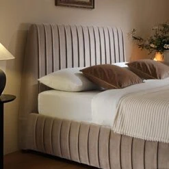 Helia Pleated Ottoman Storage Bed, Taupe Velvet 19 Helia Pleated Ottoman Storage Bed, Taupe Velvet -Daals Store JAH 012 MINK VEL scene3