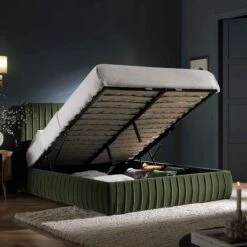 Helia Pleated Ottoman Storage Bed, Moss Green Velvet -Daals Store JAH 012 MOSS VEL scene2