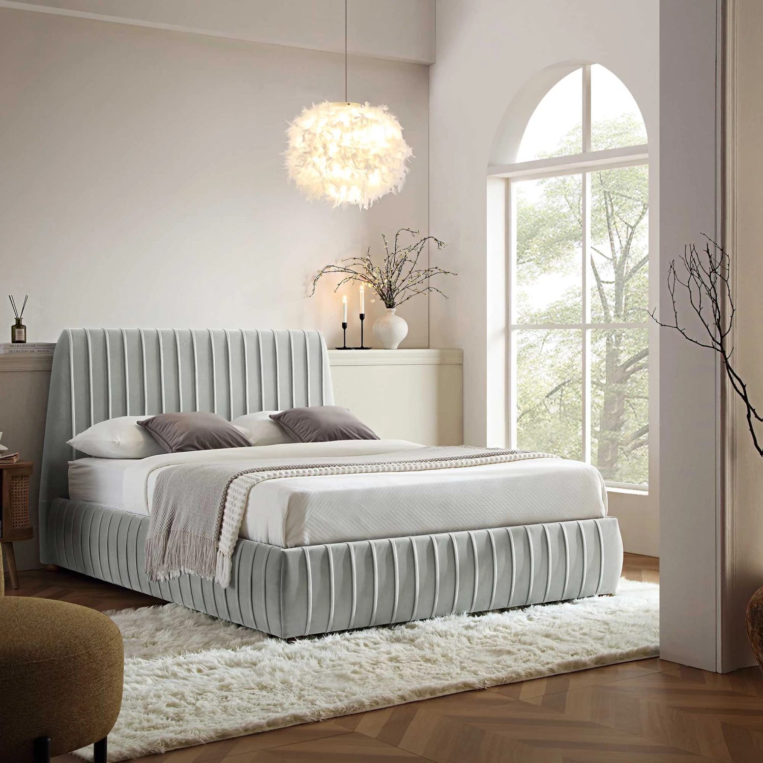 Helia Pleated Ottoman Storage Bed, Silver Grey Velvet 2 Helia Pleated Ottoman Storage Bed, Silver Grey Velvet - Image 2