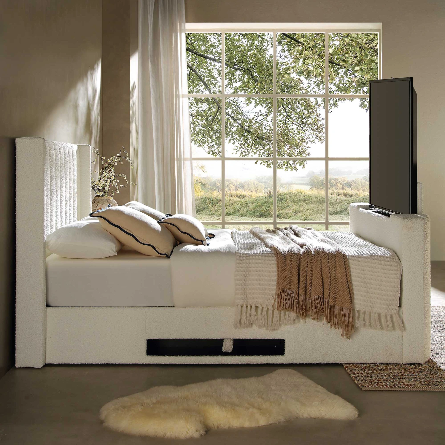 Wilton White Boucle Ottoman TV Bed 2 Wilton White Boucle Ottoman TV Bed - Image 2